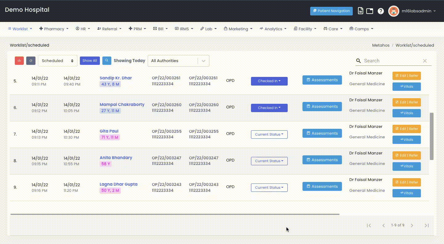 Changing current status from OPD Worklist